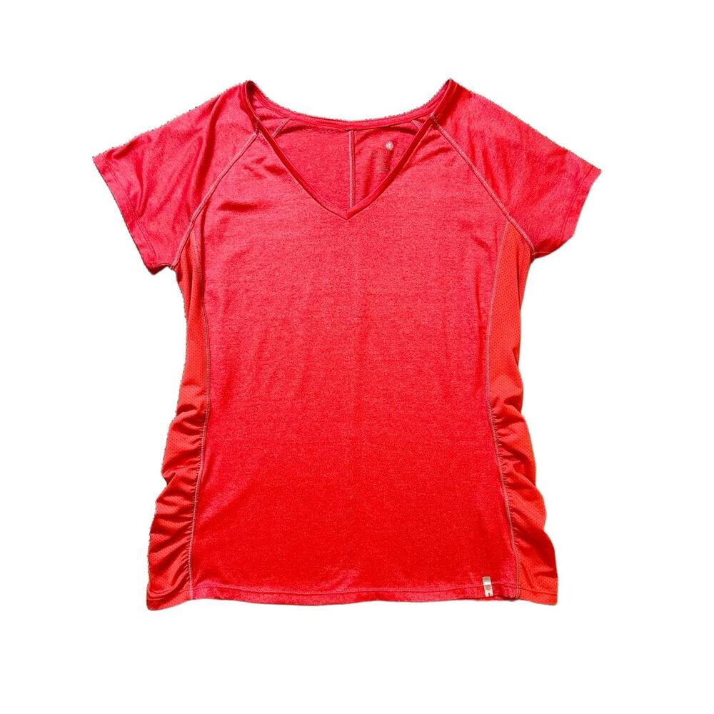 Tangerine Workout Top Womens Medium Red Short Sleeve V Neck Mesh Athletic Shirt